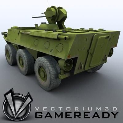 3D Model of Game-ready model of Chinese ZSL92 Wheeled Armoured Vehicle with 2 color schemes. Each scheme include: 3 RGB textures (hull,turret,wheels) and 1 RGBA texture (windows) - 3D Render 0